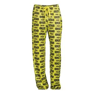 Batman Mens Sleep Pants S Yellow Allover Print Drawstring Lounge Pajama Bottoms